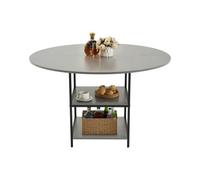 VEVOR Round Dining Table, 47 inch Wood Table for 4-6 Person, Modern Circle Dinner Furniture, Leisure Tables with Storage Shelf and Metal Legs, for Hom
