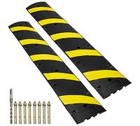 VEVOR 2PCs 6 ft/72'' Rubber Speed Hump, 2 Channel, 22000 lbs Capacity Heavy Duty Traffic Speed Bump, with High Reflective Yellow Strip 8 Expansion Screws and 1 Drill, for Asphalt Concrete Gravel Roads