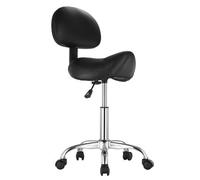 VEVOR Saddle Stool with Back Support and Wheels, 450 LBS Weight Capacity Ergonomic Rolling Stool, Height Adjustable Thickened PU Leather Swivel Saddle Chair for Salon, Spa, Massage, Tattoo, Black