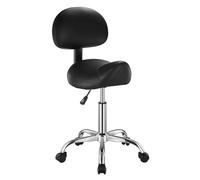VEVOR Saddle Stool with Back Support and Wheels, 450 LBS Weight Capacity Ergonomic Rolling Stool, Height Adjustable Thickened PU Leather Swivel Saddle Chair for Salon, Spa, Massage, Tattoo, Black