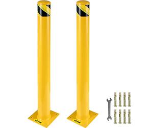 VEVOR Safety Bollard, 48 Inch Height Bollard Post, 5.5 Inch Diameter Steel Pipe Safety Bollard Post, Yellow Steel Bollard, Steel Safety Bollard with 8 Anchor Bolts, Perfect for Traffic-Sensitive Area