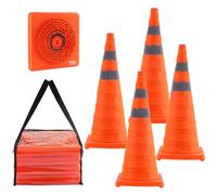 VEVOR H70-4 Safety 4 Pack 28 inch Collapsible, Construction Cones with Reflective Collars, Wide Base and A Storage Bag, for Traffic Control, Driving Training, Parking Lots, Red