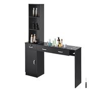 VEVOR Salon Station, Wall Mount Barber Salon Station for Hair Stylist, Beauty Spa Furniture Set, 1 Storage Cabinet, 3 Open Cubbies and 3 Drawers(One Lockable), Black