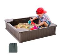 VEVOR Sandbox with Cover, 48.6x48.6x12.4 in Square Sand Box, HDPE Sand Pit with 4 Corner Seating and Bottom Liner, Kids Sandbox for Outdoor Backyard,