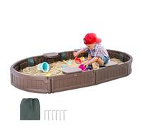 VEVOR Sandbox with Cover, 72 x 41.5 x 9.1 in Oval Sand Box, HDPE Sand Pit with 4 Corner Seating and Bottom Liner, Kids Sandbox for Outdoor Backyard, Beach, Park, Gift for Boys Girls Ages 3-12, Brown