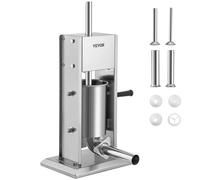 VEVOR Sausage Stuffer Manual 7LB/3L Capacity Two Speed 304 Stainless Steel Sausage Filling Machine with 4 Stuffing Tubes Silver