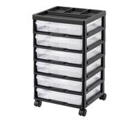 VEVOR 6-Tier Large Capacity Top, Black Frame with 6 Clear Cases and 4 Removable Wheels, Storage Organizer Rolling Cart for Arts and Crafts Supplies, 362 x 405 x 685 mm