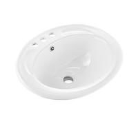 VEVOR Semi Recessed Bathroom Sink, 19.09 x 16.73 Inch Oval White Ceramic Vessel Sink with Overflow Hole and 3 Faucet Holes, Drop in Modern Lavatory Vanity Bath Wash Bowl Basin, Ideal for Small Spaces
