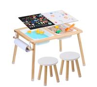 VEVOR Sensory Table and Chairs Set, Toddlers Activity Table with 2 Stools, 2 Storage Bins & Paper Roll Holder, Indoor/Outdoor Play Sand and Water Table, Wooden Kids Sensory Table - Gift for Boys Girls