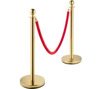 Vevor Set Of 2 Gold Round Top Queue Control Barrier Posts Stands Security Stanchion Rope Divider Stainless Steel