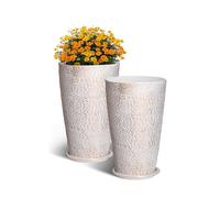 VEVOR Set of 2 Tall Outdoor Planters 21" H, Round Large Planters For Front Porch and Patio, Stone Finish Flower Tree Plant Pots