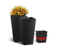 VEVOR Set of 2 Tall Outdoor Planters 22inch, Large Planters For Outdoor Indoor Plants, Black Tapered Square Front Porch Flower Tree Plant Pots with Modern Design and Built-in Drainage