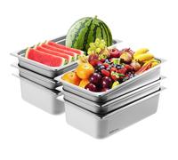 VEVOR Set of 6 Non-Stick Kitchen Food Containers, Stainless Steel Tabletop Container Tray 0.8 mm Thick for Catering Commercial Use Without Lid