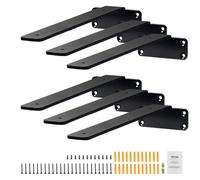 VEVOR Shelf Bracket, 10”L x 4”W x 1.6”H, 6 Pcs Heavy Duty Floating Shelf Brackets, Brackets for Shelves, 5mm Thick Matte Black L Shelf Bracket,Steel Shelving Brackets with 160 lbs Load Capacity