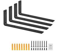 VEVOR Shelf Bracket, Heavy Duty Floating Shelf Brackets 10 x 6 in, 4 Pcs Brackets for Shelves, 5mm Thick Matte Black L Shelf Bracket,Steel Shelving Br