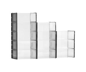 VEVOR Shoe Storage Boxes, 12 Pack Stackable Shoe Boxes Storage Organizers, Fit up to US Size 11, Plastic Modular Space Saving Sneaker Containers for Storing High Heels, Boots, and Hats, Black Frame