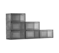 VEVOR Shoe Storage Boxes, 6 Pack Clear Stackable Shoe Boxes Storage Organizers with Magnetic Door, Fit up to US Size 13, Plastic Sneaker Containers for High Heels, Boots, and Hats, Transparent Black