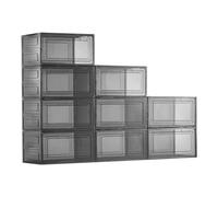 VEVOR Shoe Storage Boxes, 9 Pack Clear Stackable Shoe Boxes Storage Organizers with Magnetic Door, Fit up to US Size 13, Plastic Sneaker Containers for High Heels, Boots, and Hats, Transparent Black