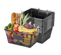 VEVOR Shopping Baskets, 12 PCS, 21L Stackable PE Plastic Grocery Baskets with Handles, Dense Mesh Structure, Holds up to 9.07kg, Portable for Grocery, Retail, Stores, Supermarket, Home Use, Black