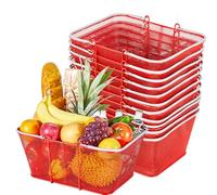 VEVOR Shopping Baskets, 12 PCS, 22L Stackable Metal Grocery Baskets with Handles, Dense Mesh Structure, Holds up to 20 kg, Portable for Grocery, Retail, Stores, Supermarket, Bookstore, Home Use, Red