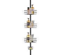 VEVOR Shower Corner Caddy Tension Pole, 39" to 125" High, Multi-Functional Shower Tension Pole with Strong Load-Bearing Tray, Rust-Proof Easy-to-Install Tension Pole, Fit for Bathroom & Washroom