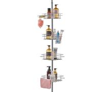 VEVOR Shower Corner Caddy Tension Pole, 42" to 114" High, Multi-Functional Shower Tension Pole with Strong Load-Bearing Tray, Rust-Proof