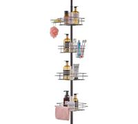 VEVOR Shower Corner Caddy Tension Pole, 42" to 114" High, Multi-Functional Shower Tension Pole with Strong Load-Bearing Tray, Rust-Proof Easy-to-Install Tension Pole, Fit for Bathroom,Rectangular
