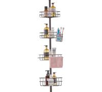 VEVOR Shower Corner Caddy Tension Pole, 56" to 114" High, Multi-Functional Shower Tension Pole with Strong Load-Bearing Tray, Rust-Proof Easy-to-Insta