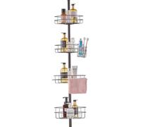 VEVOR Shower Corner Caddy Tension Pole, 56" to 114" High, Multi-Functional Shower Tension Pole with Strong Load-Bearing Tray, Rust-Proof Easy-to-Install Tension Pole, Fit for Bathroom & Washroom