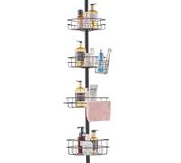 VEVOR Shower Corner Caddy Tension Pole, 56" to 114" High, Multi-Functional Shower Tension Pole with Strong Load-Bearing Tray, Rust-Proof Easy-to-Install Tension Pole, Fit for Bathroom & Washroom