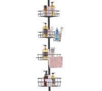 VEVOR Shower Corner Caddy Tension Pole, 56" to 114" High, Multi-Functional Shower Tension Pole with Strong Load-Bearing Tray, Rust-Proof