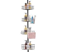 VEVOR Shower Corner Caddy Tension Pole, 56" to 114" High, Multi-Functional Shower Tension Pole with Strong Load-Bearing Tray, Rust-Proof Easy-to-Install Tension Pole, Fit for Bathroom & Washroom