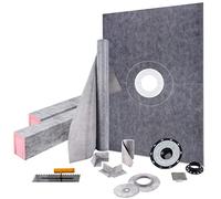 VEVOR Shower Curb Kit, 38"x60" Watertight Shower Curb Overlay with 4" PVC Central Bonding Flange, 4" Stainless Steel Grate, 2 Cuttable Shower Curb and Trowel, Shower Pan Slope Sticks Fit for Bathr