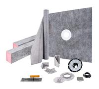 VEVOR Shower Curb Kit, 48"x48" Watertight Shower Curb Overlay with 4" PVC Central Bonding Flange, 4" Stainless Steel Grate, 2 Cuttable Shower Curb and Trowel, Shower Pan Slope Sticks Fit for Bathroom