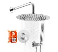 VEVOR Shower Faucet Set, Rainfall Bathroom Shower System with 10-Inch (25.4cm) Round Rain Shower Head and Handheld Spray, Wall Mounted Bath Fixtures with Brass Valve and Trim Kit, Silver Chrome
