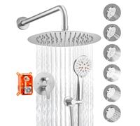 VEVOR Shower Faucet Set, Rainfall Bathroom Shower System with 10-Inch (25.4cm) Round Rain Shower Head and Handheld Spray, Wall Mounted Bath Fixtures with Brass Valve and Trim Kit, Brushed Nickel