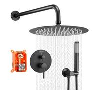 VEVOR Shower Faucet Set, Rainfall Bathroom Shower System with 10-Inch (25.4cm) Round Rain Shower Head and Handheld Spray, Wall Mounted Bath Fixtures with Brass Valve and Trim Kit, Matte Black