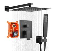VEVOR Shower Faucet Set, Rainfall Bathroom Shower System with 12-Inch (30.5cm) Square Rain Shower Head and Handheld Spray, Wall Mounted Bath Fixtures with Brass Valve and Trim Kit, Matte Black