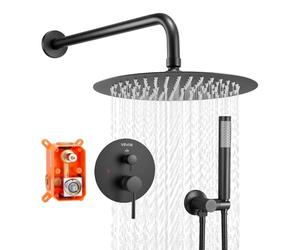 VEVOR Shower Faucet Set, Rainfall Bathroom Shower System with 8-Inch (20.3cm) Round Rain Shower Head and Handheld Spray, Wall Mounted Bath Fixtures with Brass Valve and Trim Kit, Matte Black