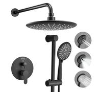 VEVOR Shower Faucet Set, Rainfall Bathroom Shower System with 9-Inch (23cm) Round Rain Shower Head and Handheld Spray, Wall Mounted Bath Fixtures with Brass Valve and Trim Kit, Matte Black