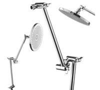 VEVOR Shower Head Extension Arm 16 inches Brass Shower Arm Extender with Flexible Adjustable Angle Height Chrome Finish G1/2 Universal Thread Con