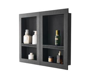 VEVOR Shower Niche, 40.6 x 61.0 cm + 40.6 x 61.0 cm Recessed Wall Niche with Movable Shelf, 10.2 cm Thick Modern Soap & Shampoo Storage Organizer,Square Corners,Sealed Waterproof, Black for Bathroom