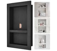 VEVOR Shower Niche Ready for Tile 40.64 x 60.96 cm, Double Shelf Organizer, Square Corners Wall-inserted Niche Recessed, Sealed Protection Modern Soap Storage Niche for Shower Bathroom, Black