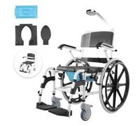VEVOR Shower Wheelchair, 17.5in Width Aluminum Alloy Bathroom Wheelchair for Inside Shower, Adjustable Rolling Shower Chair w/Brake for Disabled Adult, 300 lbs Capacity Shower Commode Transport Chair