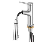 VEVOR Single Handle Sink Faucet, Single Handle Pull Out Faucet 1 or 3 Hole, Brushed Nickel Stainless Steel Sink Faucets with Push-Button Switch, Suita