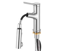 VEVOR Single Handle Sink Faucet, Single Handle Pull Out Faucet 1 or 3 Hole, Brushed Nickel Stainless Steel Sink Faucets with Push-Button Switch, Suitable for Bathroom, RV, Public Restroom, Lead-Free