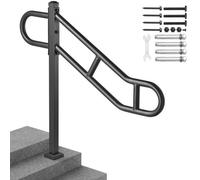 VEVOR Single Post Handrail for Outdoor 1-3 Steps, 40.5" L x 35.4" H Metal Bent Stair Handrails, Floor Mounted Carbon Steel Stair Railing, U-Shaped Post Grab Rails with 2 Anti-Skid Crossbar for Garage