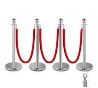 Vevor Sleek Retractable Stanchion Post Set With Red Velvet Rope 1.5M 4 Pack
