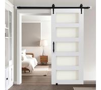 VEVOR Sliding Barn Door, 914 x 2134mm, High-Strength MDF Panel and Glass, Barn Door with Hardware Kit, Water-Proof PVC Surface, Easy to Install, H-Frame, Smoothly and Quietly Sliding for Living Room