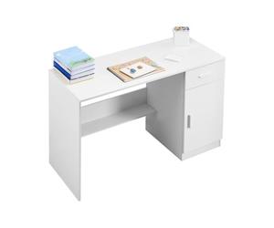VEVOR Small Desk with Drawer, Kids Desk for Bedroom, Wooden Simple Study Table for Drawing, Reading, Writing, Rectangle MDF Study Storage Table with Adjustable Shelf for Home, Office, White